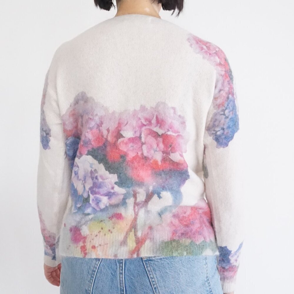 Bianco & Blu Watercolor Cream Pink Floral Mohair Romantic Cottagecore Sweater M - Picture 3 of 10